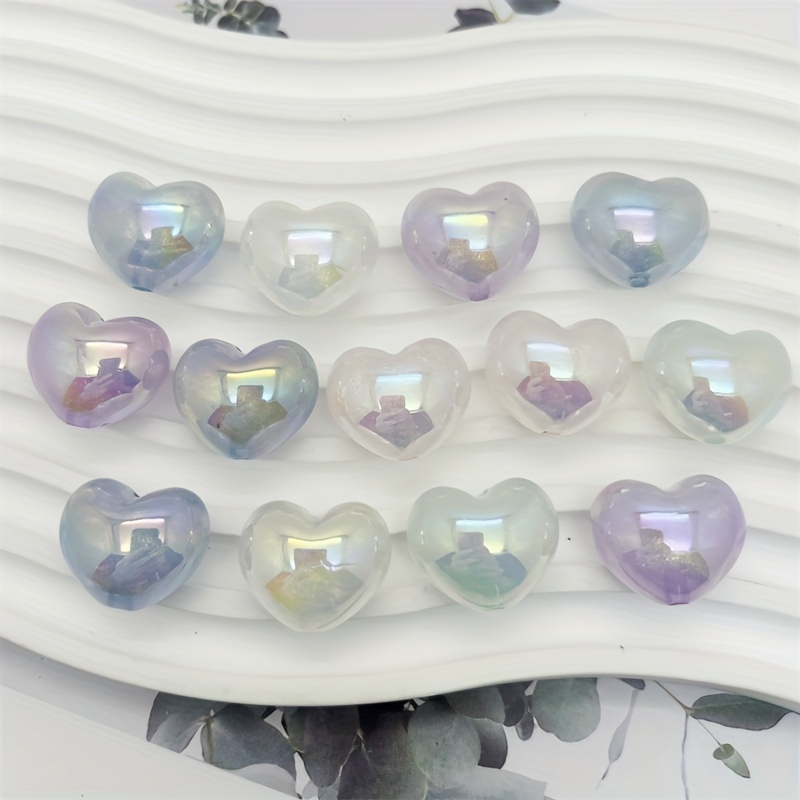 20 Acrylic UV Plated Glow Dark Heart Beads 22mm Assortment DIY Jewelry Making